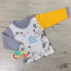 ست لباس تکه ای آویسا طرح سگ زرد و طوسی