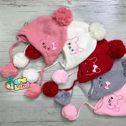 کلاه بافت نوزاد پوم دار طرح گربه و پاپیون برجسته