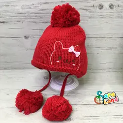 کلاه بافت نوزاد پوم دار طرح گربه و پاپیون برجسته
