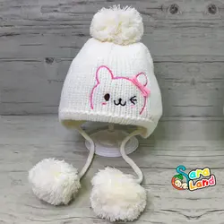 کلاه بافت نوزاد پوم دار طرح گربه و پاپیون برجسته