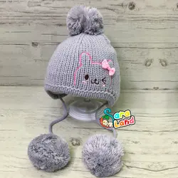 کلاه بافت نوزاد پوم دار طرح گربه و پاپیون برجسته