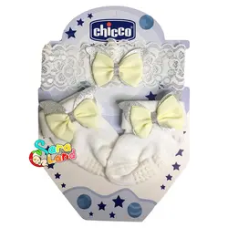 ست جوراب و هدبند دخترانه Chicco طرح پاپیون لیمویی - سیسمونی سارالند