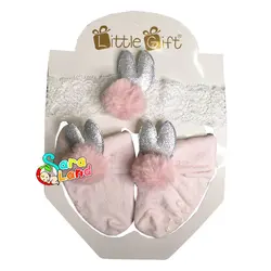 ست جوراب و هدبند دخترانه Little Gift طرح خرگوش پوم دار صورتی - سیسمونی سارالند