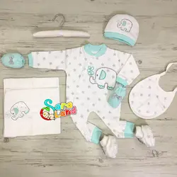 لباس بیمارستانی نوزاد 7 تکه گود مارک Good Mark طرح فیل سبزآبی - سیسمونی سارالند