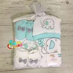لباس بیمارستانی نوزاد 7 تکه گود مارک Good Mark طرح فیل سبزآبی - سیسمونی سارالند