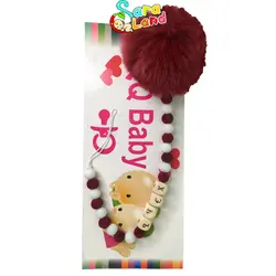 بند پستانک مهره ای چوبی QQ پوم دار رنگی - سیسمونی سارالند