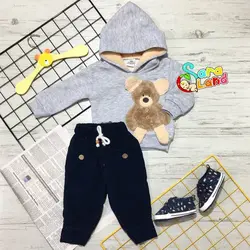 ست هودی و شلوار کودک طرح خرس پشمالو طوسی - سیسمونی سارالند