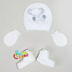 ست کلاه و دستکش و پاپوش نوزادی طرح فیل طوسی