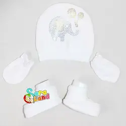 ست کلاه و دستکش و پاپوش نوزادی طرح فیل نگینی