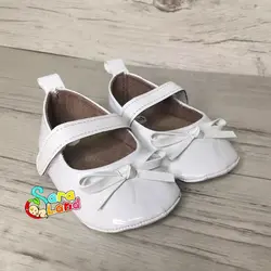 پاپوش مجلسی نوزاد دخترانه ورنی سفید پاپیون دار