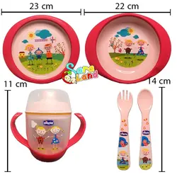 سرویس غذاخوری نوزاد 5 تکه Cihcco استپ دار طرح کودکان سرخابی