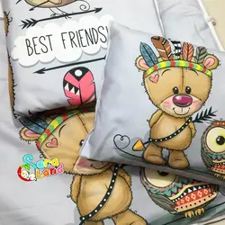 سرویس خواب مسافرتی سه تکه طرح خرس و جغد سرخپوست طوسی