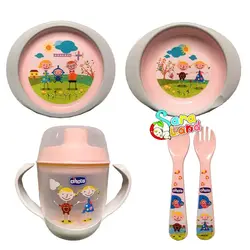 سرویس غذاخوری نوزاد 5 تکه Cihcco استپ دار طرح کودکان صورتی