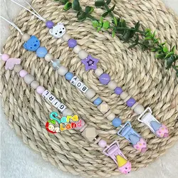 بند پستانک چوبی طرح گل رنگی