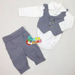 ست جلیقه بادی شلوار مجلسی پسرانه طوسی