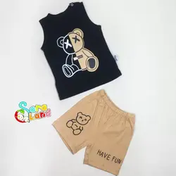 ست تاپ و شلوارک نوزاد طرح تدی مشکی