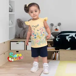 ست تاپ و شلوارک نوزاد دخترانه طرح پروانه و گل