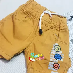 شلوارک کتان نوزاد طرح شکلک رنگی