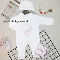 سرهمی نوزاد دخترانه طرح خرس و قلب رنگی