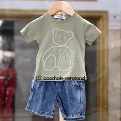 ست بلوز و شلوارک جین نوزاد طرح خرس رنگی