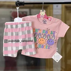 ست بلوز و شلوارک نوزاد دخترانه طرح Happy