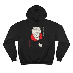 هودی مشکی طرح انیمه jujutsu kaisen