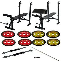 دستگاه بدنسازی میز پرس 12کاره همراه باست+وزنه+دمبل+هالتر