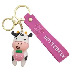 جاکلیدی مدل سیلیکونی طرح گاو بچه و توت فرنگی کد DB20