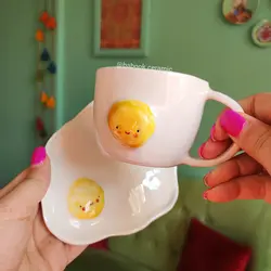 فنجان تک سرامیکی دستساز تخم مرغی برجسته