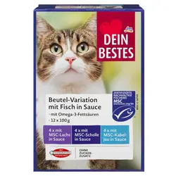 پوچ گربه دین بستس با 3 طعم ماهی به صورت خورشت – DM Dein Bestes