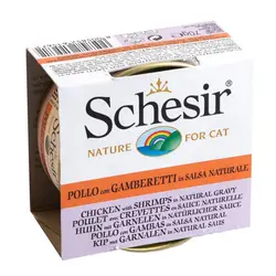 کنسرو گربه 85 گرمی مرغ و میگو شسیر – Schesir Chicken With Shrimps