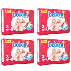 پوشک بچه ببم مدل A12 سایز 3 کد 02 چهار بسته 38 عددی