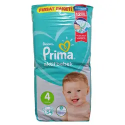 پوشک کودک پریما ترک مدل Aktif bebek چسبی سایز 4 بسته 54 عددی