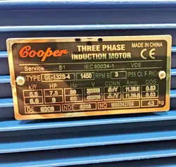 الکتروموتور 5.5 کیلووات بدنه آلومینیم چینی - Cooper