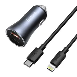 شارژر فندکی فست شارژ بیسوس همراه با کابل لایتنینگ Baseus Golden Contactor Pro TZCCJD-B0G 40W