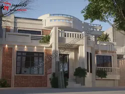 نقشه ویلایی دوبلکس با نمای مدرن و ابعاد 12.80× 12.50