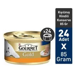 لوازم گربه فروشگاه اوجیلال ( EVCILAL ) غذای گربه کنسرو طلایی Purina Gourmet با بوقلمون خرد شده 85 گرم x 24 قطعه – کدمحصول 407244