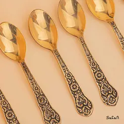 قاشق چایی خوری برنجی هندی مدل نرگس ست 6 عددی