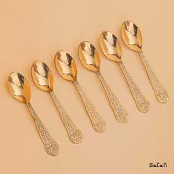 قاشق چایی خوری برنجی هندی مدل نرگس ست 6 عددی