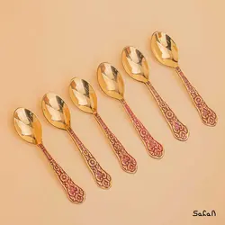 قاشق چایی خوری برنجی هندی مدل نرگس ست 6 عددی