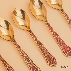 قاشق چایی خوری برنجی هندی مدل نرگس ست 6 عددی