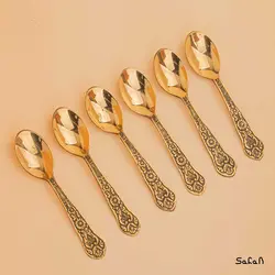 قاشق چایی خوری برنجی هندی مدل نرگس ست 6 عددی
