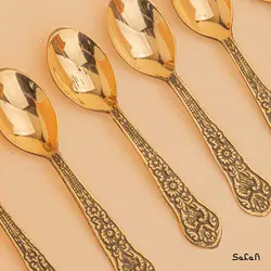 قاشق چایی خوری برنجی هندی مدل نرگس ست 6 عددی