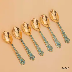 قاشق چایی خوری برنجی هندی مدل نرگس ست 6 عددی