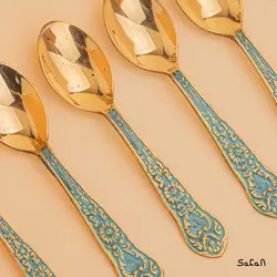 قاشق چایی خوری برنجی هندی مدل نرگس ست 6 عددی