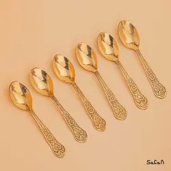 قاشق چایی خوری برنجی هندی مدل نرگس ست 6 عددی