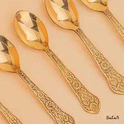 قاشق چایی خوری برنجی هندی مدل نرگس ست 6 عددی