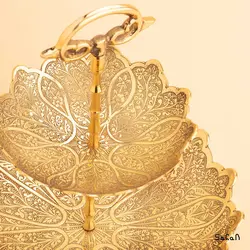 شیرینی خوری برنجی آنتیک دو طبقه مدل کیمیا