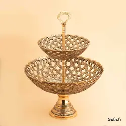 میوه خوری برنجی آنتیک دو طبقه مدل نرگس