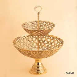 میوه خوری برنجی آنتیک دو طبقه مدل نرگس